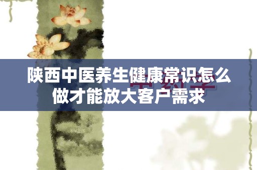 陕西中医养生健康常识怎么做才能放大客户需求