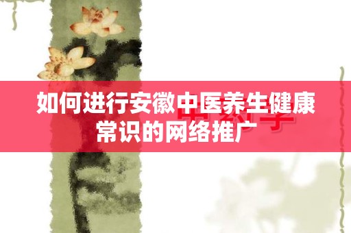 如何进行安徽中医养生健康常识的网络推广