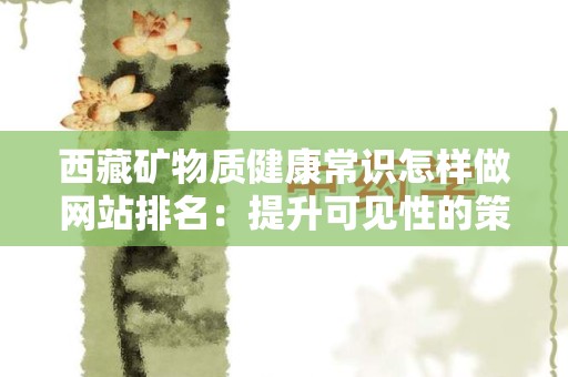 西藏矿物质健康常识怎样做网站排名：提升可见性的策略