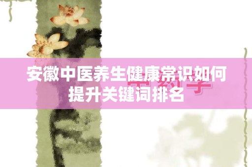 安徽中医养生健康常识如何提升关键词排名